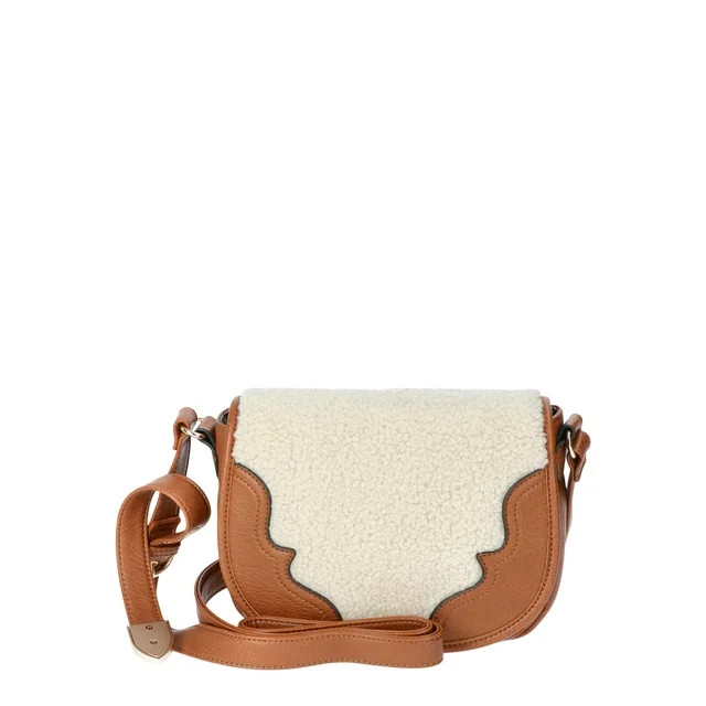 Jessica Simpson Woman's Jessie Crossbody Handbag, Cognac & Faux Shearling | Walmart (US)