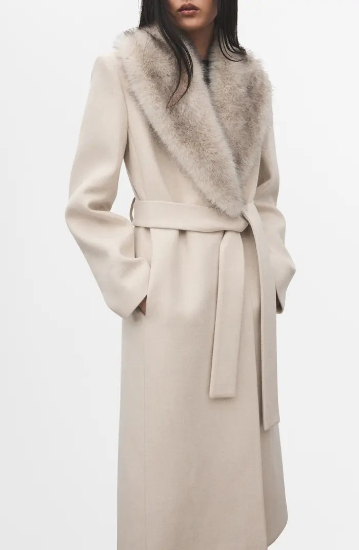 Manteco Longline Trench Coat with Removable Faux Fur Collar | Nordstrom