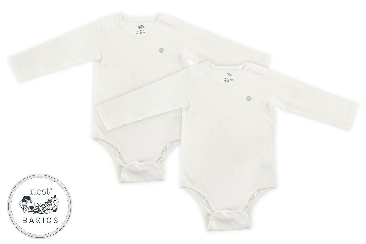 Basics Organic Cotton Ribbed Long Sleeve Onesie (2 Pack) - White | Nest Designs