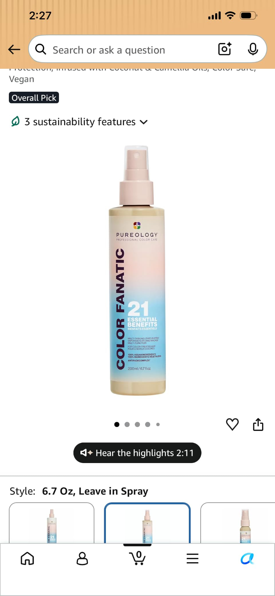 Pureology Color Fanatic Multi-Tasking Leave-In Spray - Detangling & Frizz Control, 21 Benefits fo... | Amazon (US)
