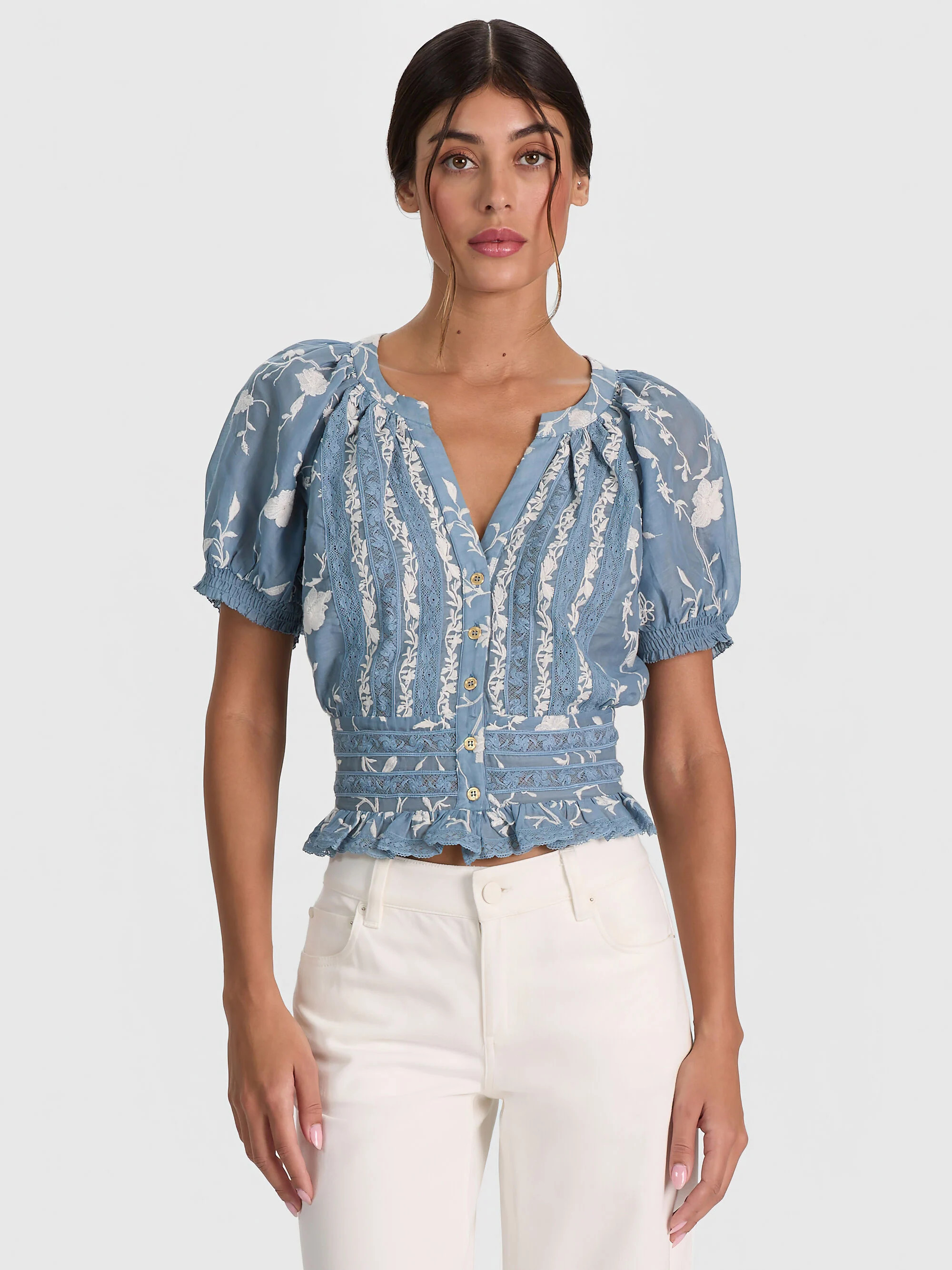 KATHRYN LACE TRIM BLOUSE | Alice + Olivia