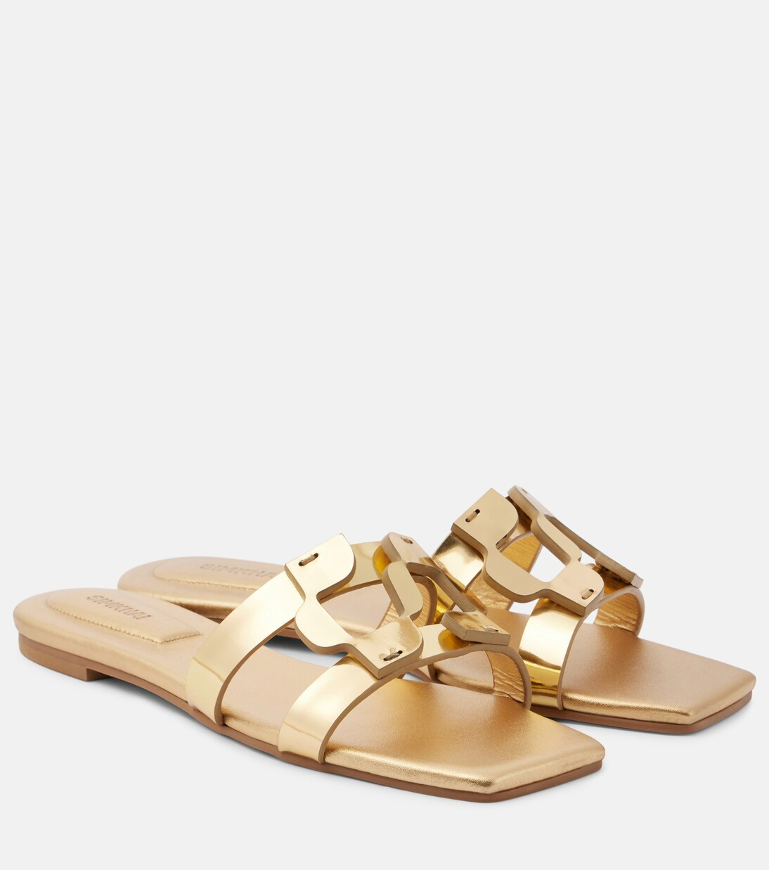 Logo metallic leather slides | Mytheresa (UK)