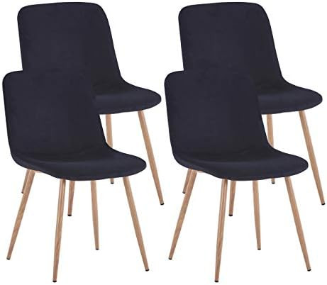 asunflower Velvet Kitchen Side Chair Set of 4 Black Dining Room Chair 16.14 inch D Padded Dining Cha | Amazon (US)