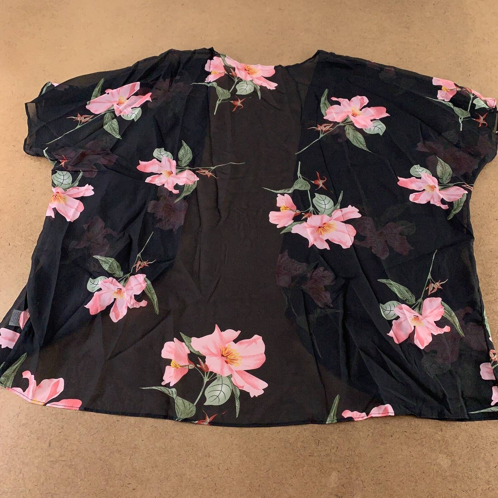 Shein Womens Kimono Cover Up Black Pink Floral Short Sleeve Open Front S New | eBay AU