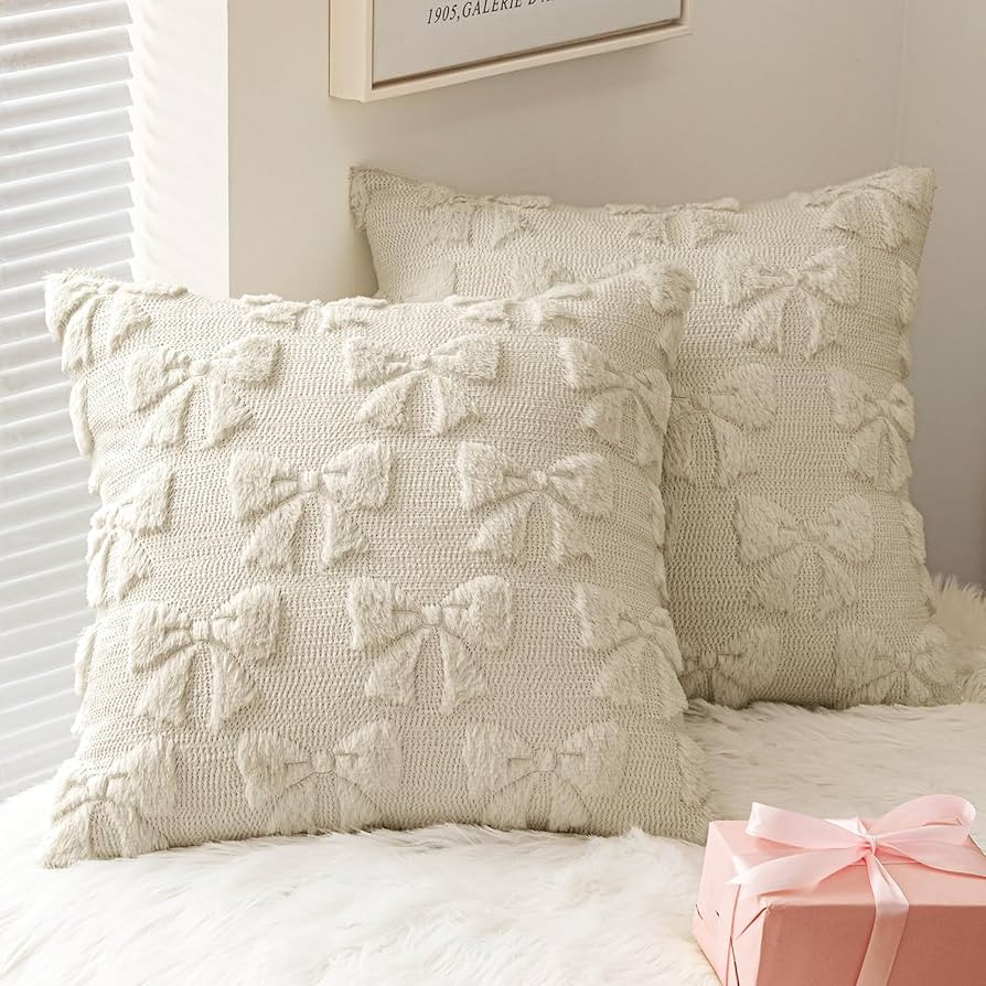 MIULEE Beige Bow Pillow Covers Christmas Coquette Room Decor Aesthetic Set of 2 Decorative Cute G... | Amazon (US)