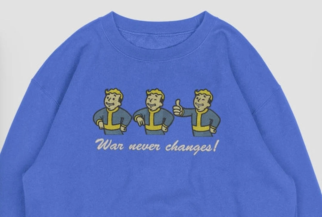 Fallout Inspired Embroidered Sweater war Never Changes Video Game Crewneck With Vault Boy - Etsy | Etsy (US)