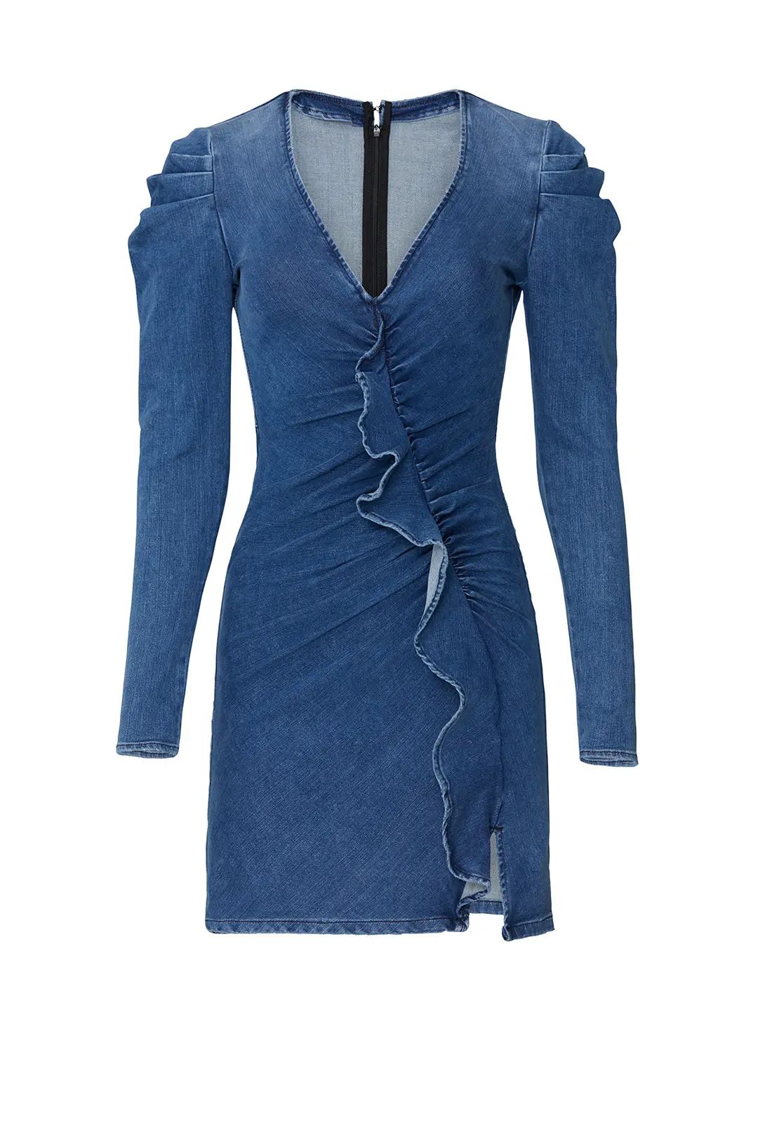 Jonathan Simkhai Classic Denim Long Sleeve Ruffle Dress | Rent The Runway