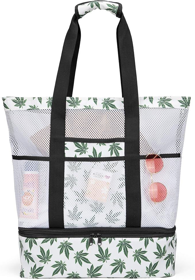 BERTASCHE Beach Cooler Tote Bag, Mesh Travel Tote Bag with Zipper Pockets and Cooler Compartment ... | Amazon (US)