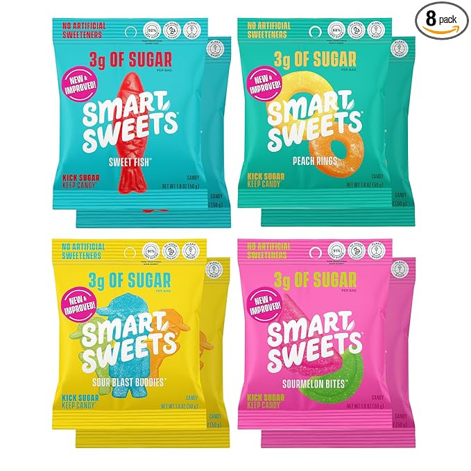 SmartSweets Variety Pack, 1.8oz (Pack of 8), Candy With Low Sugar & Calorie, Healthy Snacks For K... | Amazon (US)
