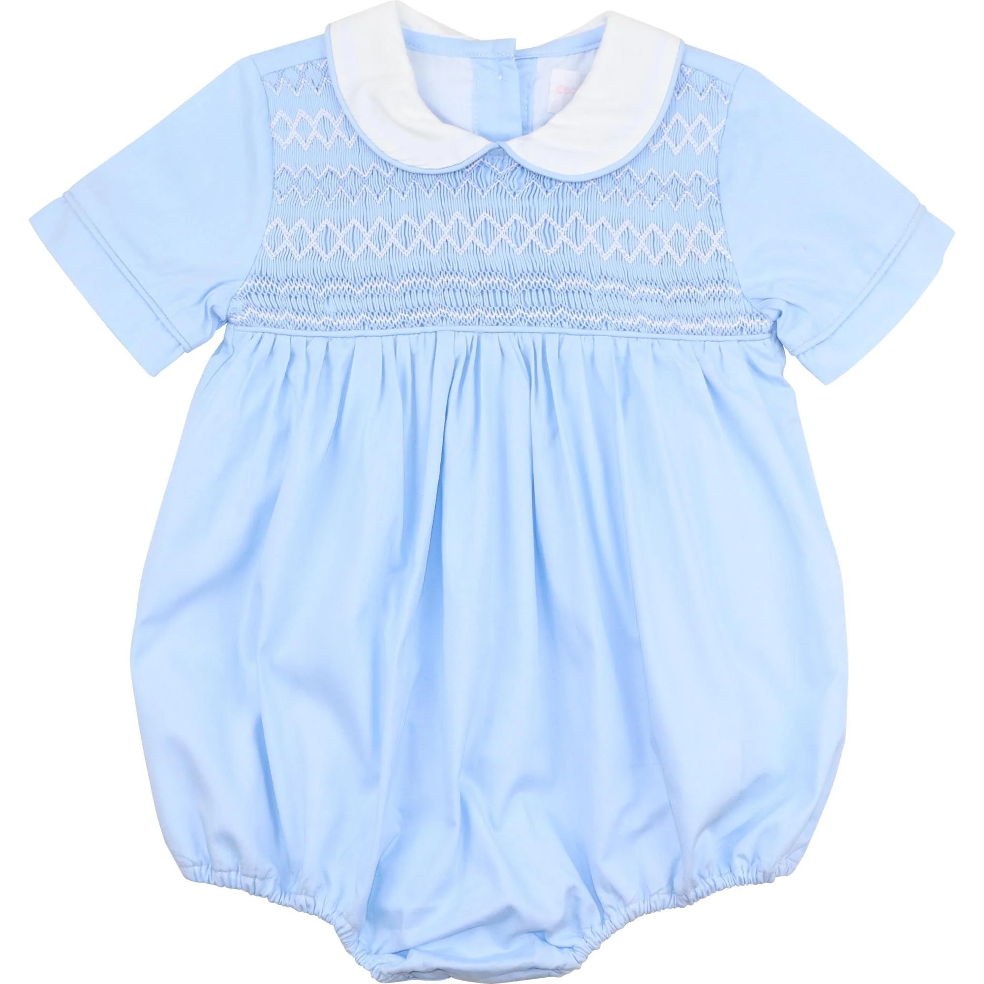 Blue Geometric Smocked Bubble | Cecil and Lou