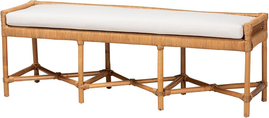Bali & pari Adonia Natural Rattan Accent Bench with Cushioned Seat | Amazon (US)