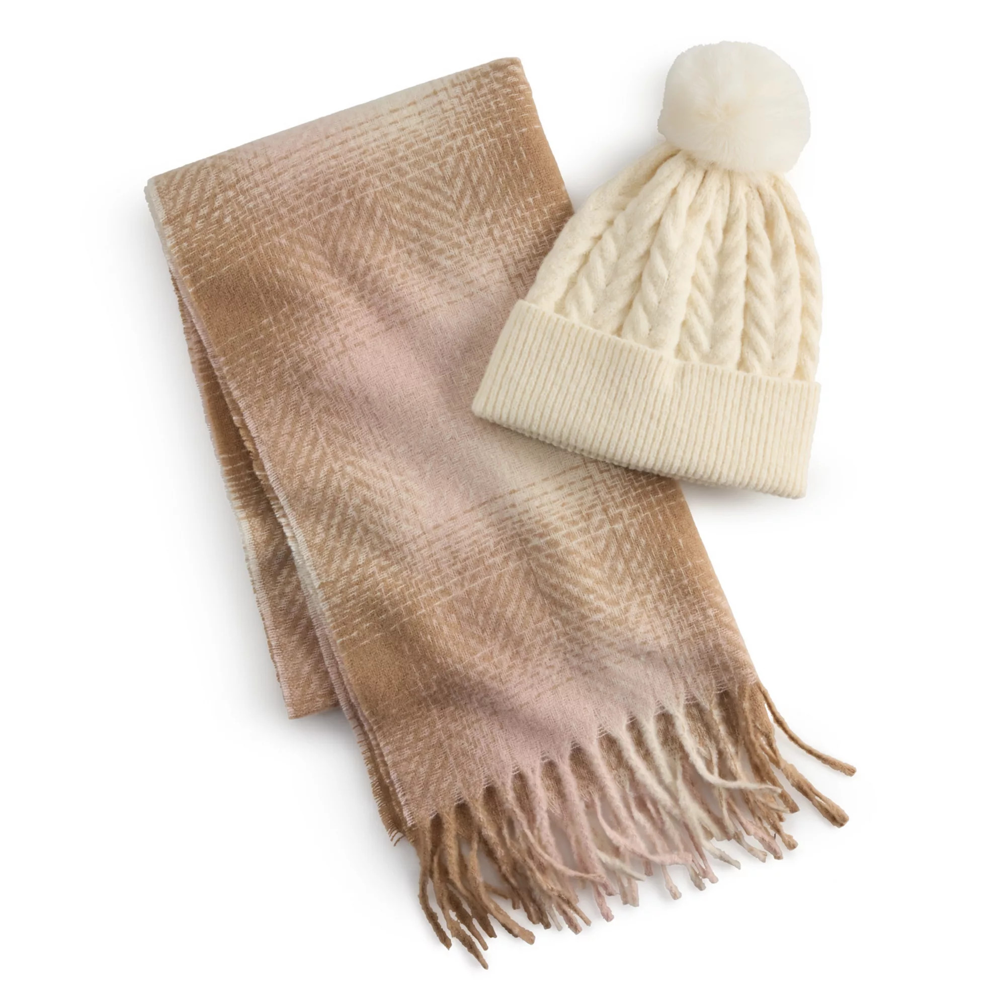 Women's Nine West Boucle Ombre Grid Scarf & Beanie Gift Set | Kohl's