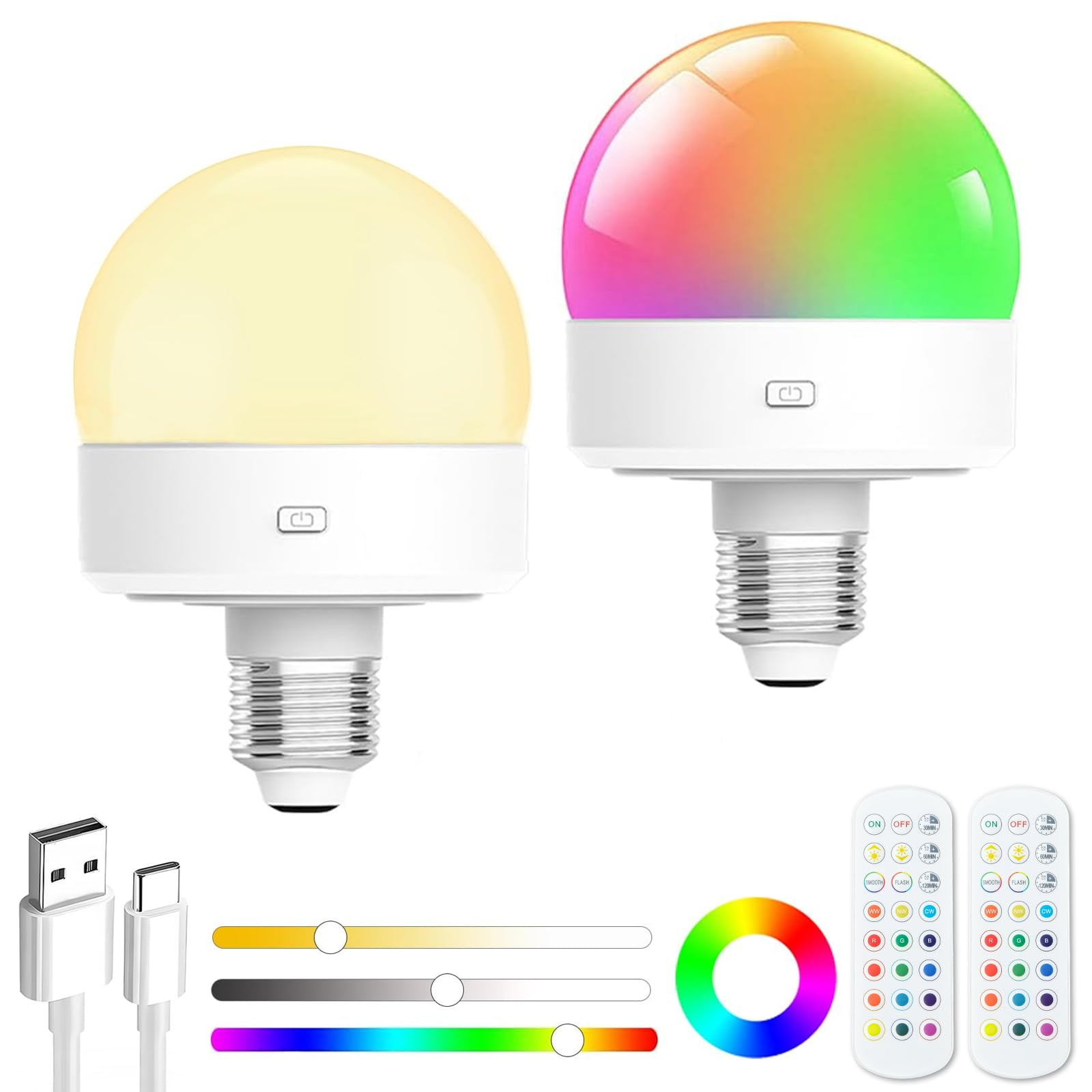 Funlenry Rechargeable Light Bulb with Remote - E27 Battery Light Bulb No Electricity for Wall Sco... | Amazon (UK)