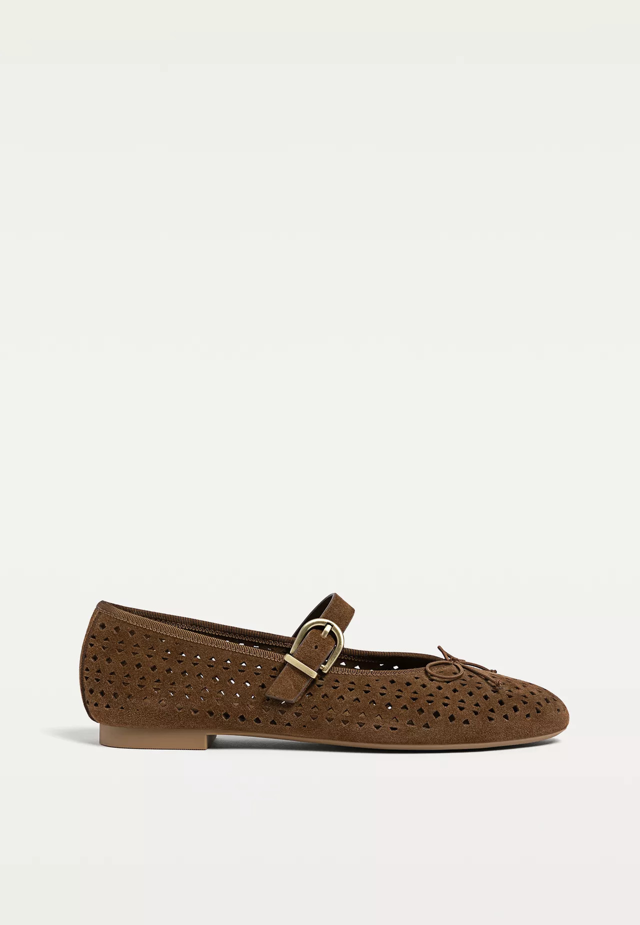 Split leather openwork ballet flats | Stradivarius (UK)