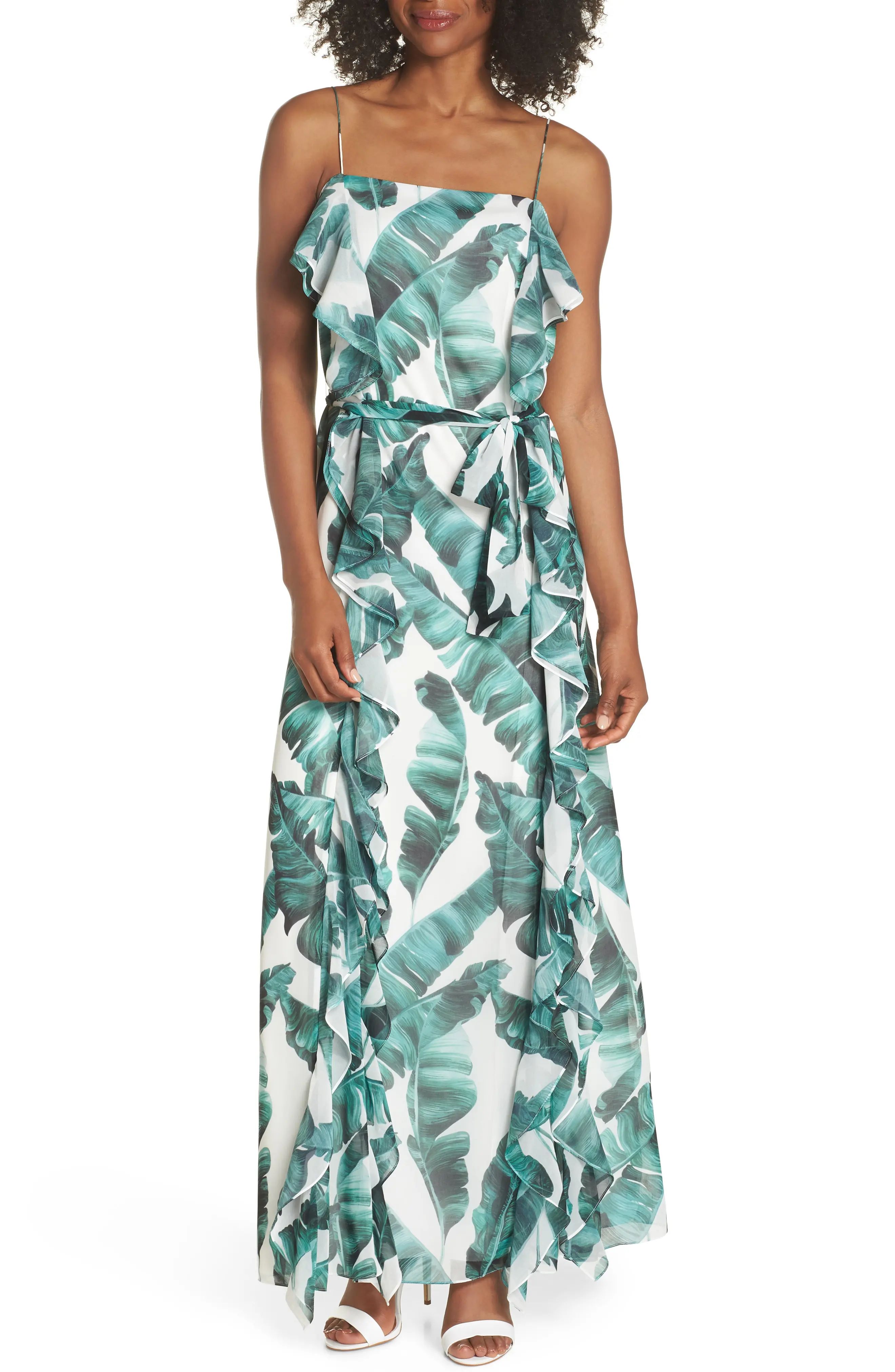 Chelsea28 Palm Leaf Ruffle Maxi Dress | Nordstrom
