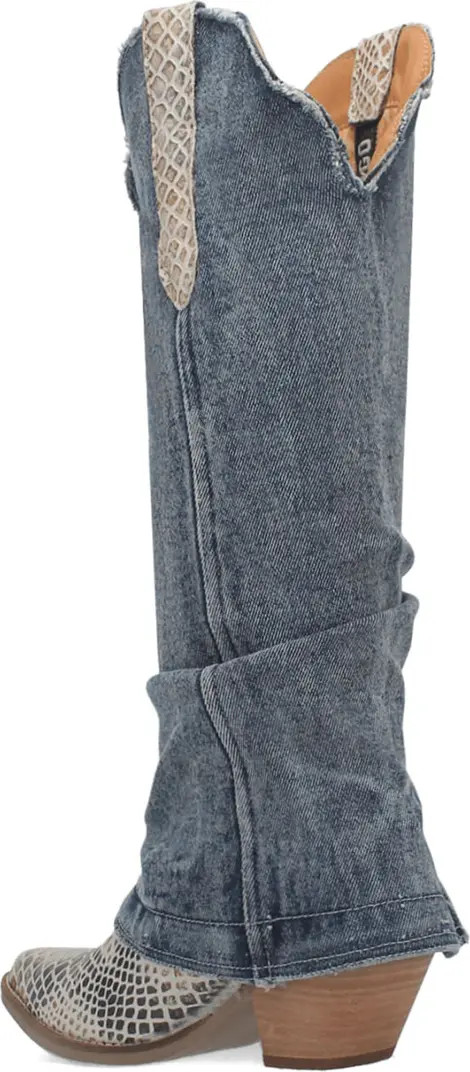 Knee High Denim & Snakeskin Embossed Western Boot (Women) | Nordstrom