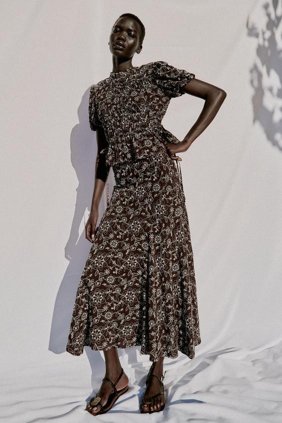 EMBROIDERED MIDI SKIRT | Zara US