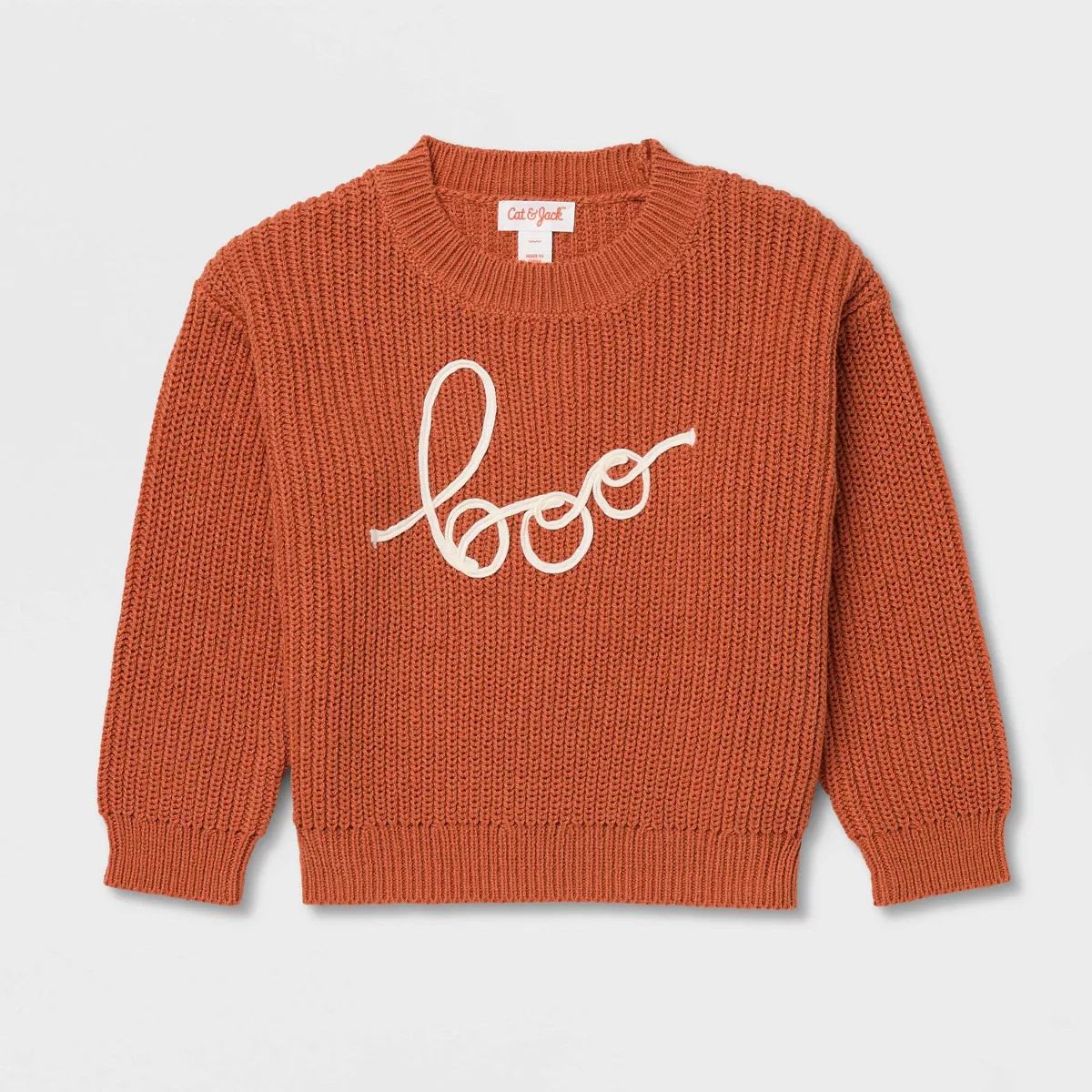 Baby Girls' Halloween Boo Long Sleeve Crewneck Sweater - Cat & Jack™ Orange 12M | Target