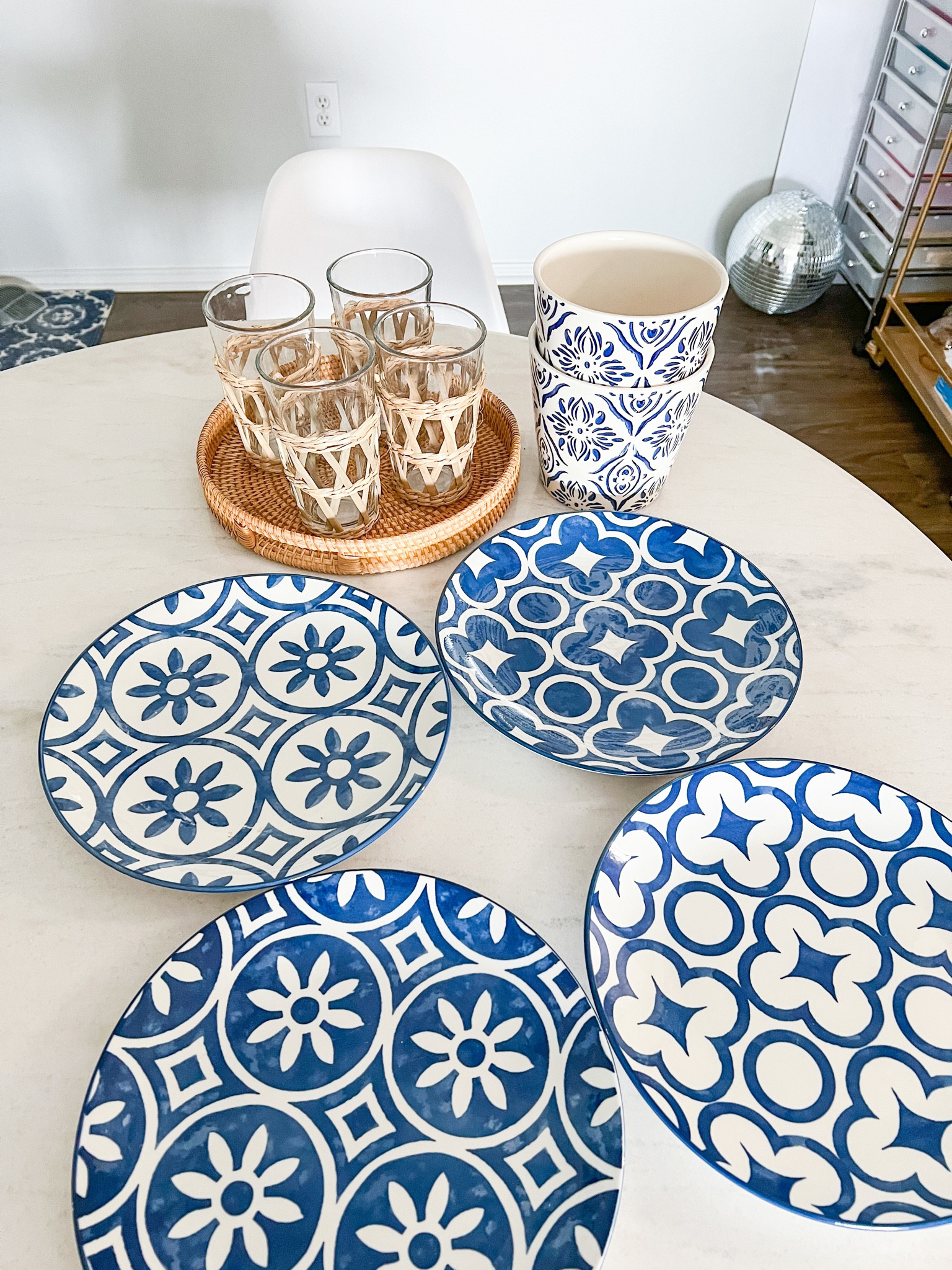 Blue plates, Walmart finds, raffia glasses, rattan glasses, wicker glasses, boho home decor, coastal home decor, rattan tray

#LTKunder50 #LTKhome