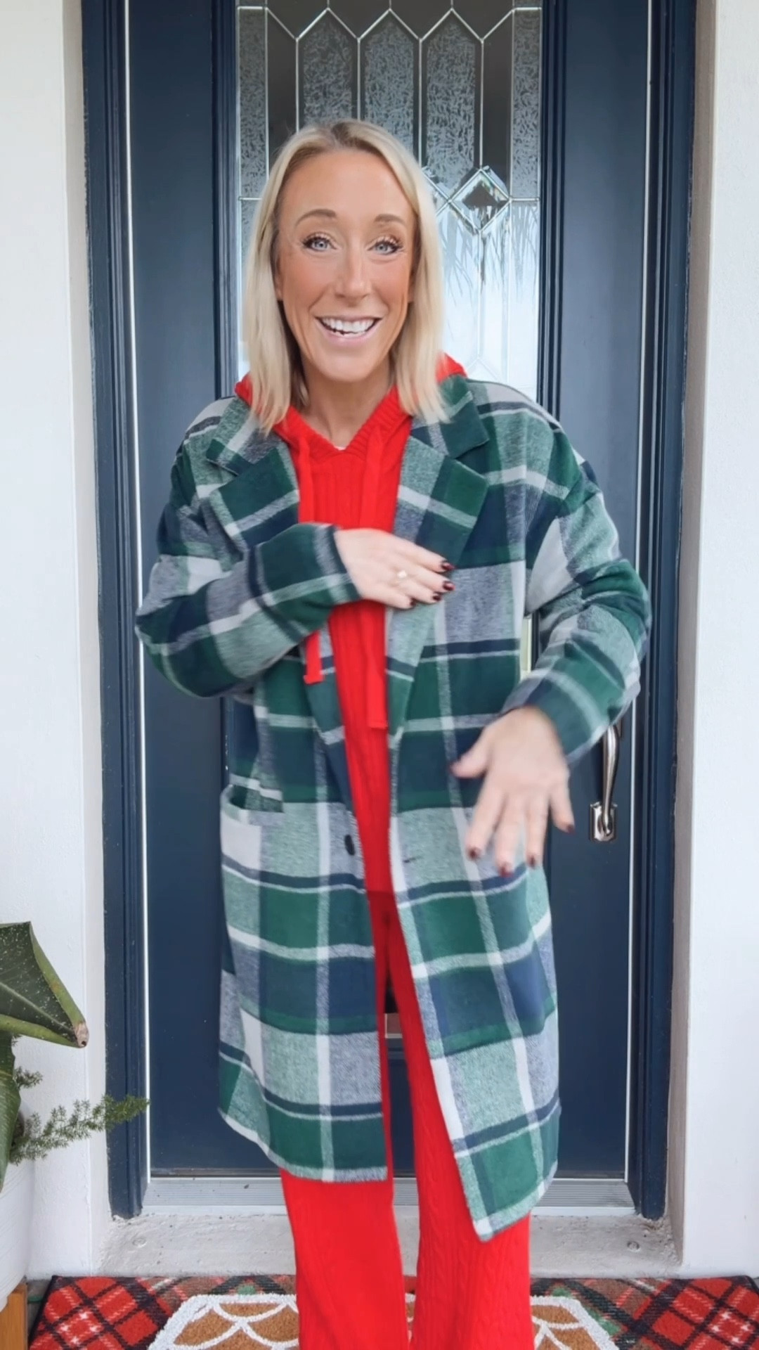 My bus stop ootd - and feeling festive 🥰
• cable knit hoodie - size small. (Both are a soft sweater knit!)
• cable knit pants - size XS. 
• plaid coat - size small. Not lined. 
• platform slippers - tts/size up if in between. 

#LTKootd #LTKHoliday #LTKSeasonal