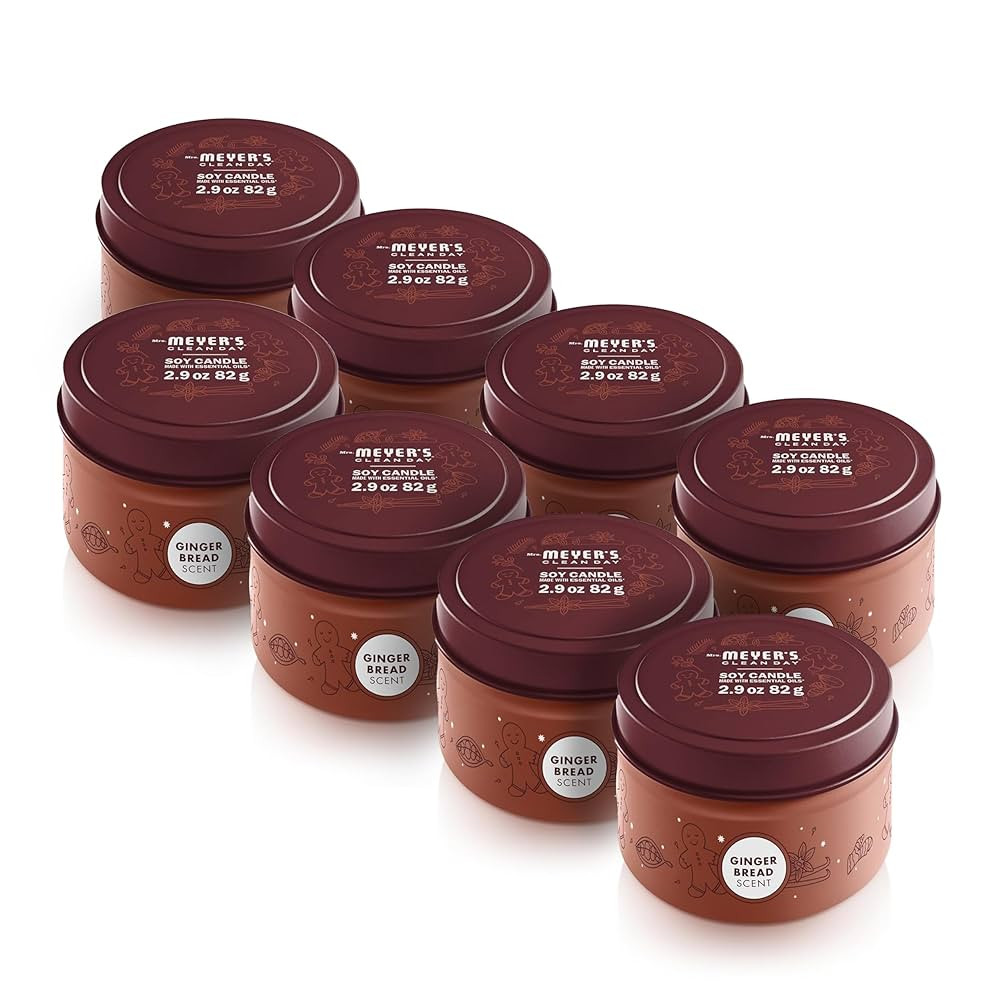 MRS. MEYER'S Clean Day Scented Soy Candle, Tin Candle, Gingerbread Scent, 2.9 oz (Pack of 8) | Amazon (US)
