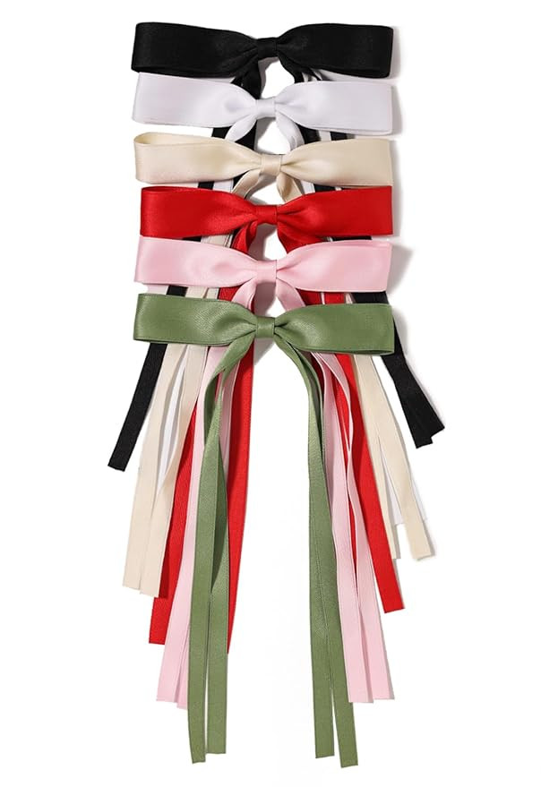 LFOUVRE Bow Hair Clips for Women, Ribbon Hair Bows for Women, 6pcs Tassel Hair Bow Clips, Claw Ha... | Amazon (US)