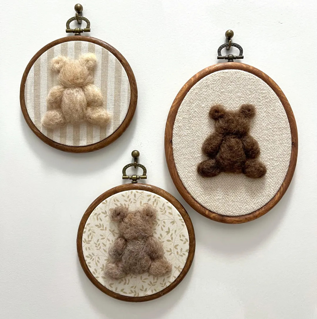 Vintage Inspired Teddy Bear- Neutral Option, Baby Nursery Decor, Felted, Framed Wall Art - Etsy | Etsy (US)