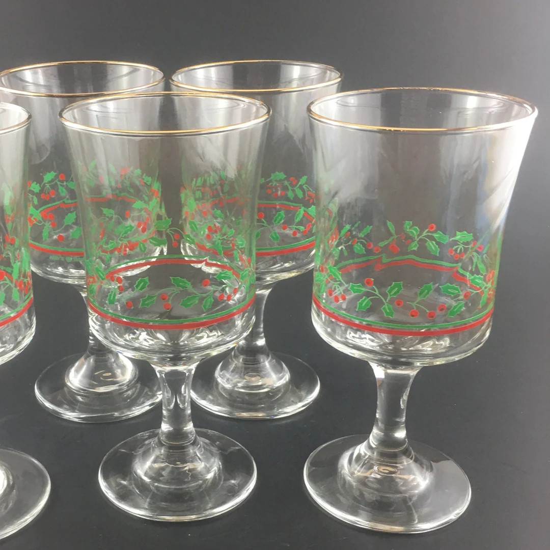 Set of 4 Vintage Christmas Stemware Arby's Holly Berry - Etsy | Etsy (US)