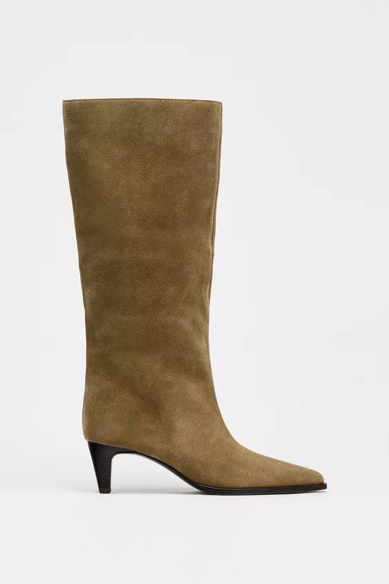 SPLIT SUEDE KITTEN HEEL BOOTS | Zara UK