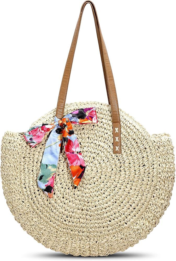 Malocids Straw Bag Round Summer Large Woven Beach Bag Purse Handle Shoulder Bag for Women Vacatio... | Amazon (US)