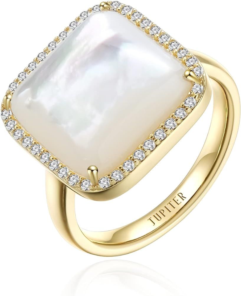 Jupiter Natural Gemstone Rings, 14K Gold/Rhodium Plated Genuine Gemstone Square Ring with Zirconi... | Amazon (US)