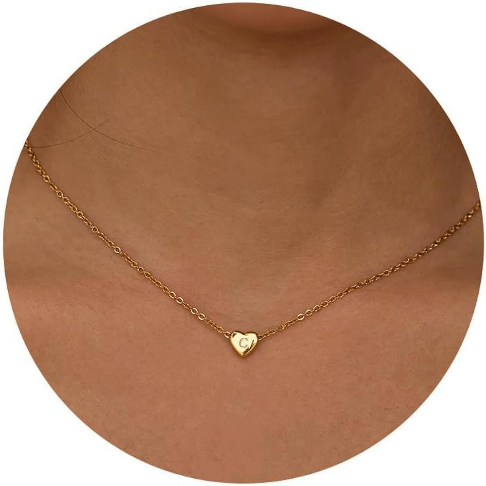 18K Gold Plated Personalized Heart Necklace for Women - Dainty Adjustable Tiny Pendant with Lette... | Amazon (US)