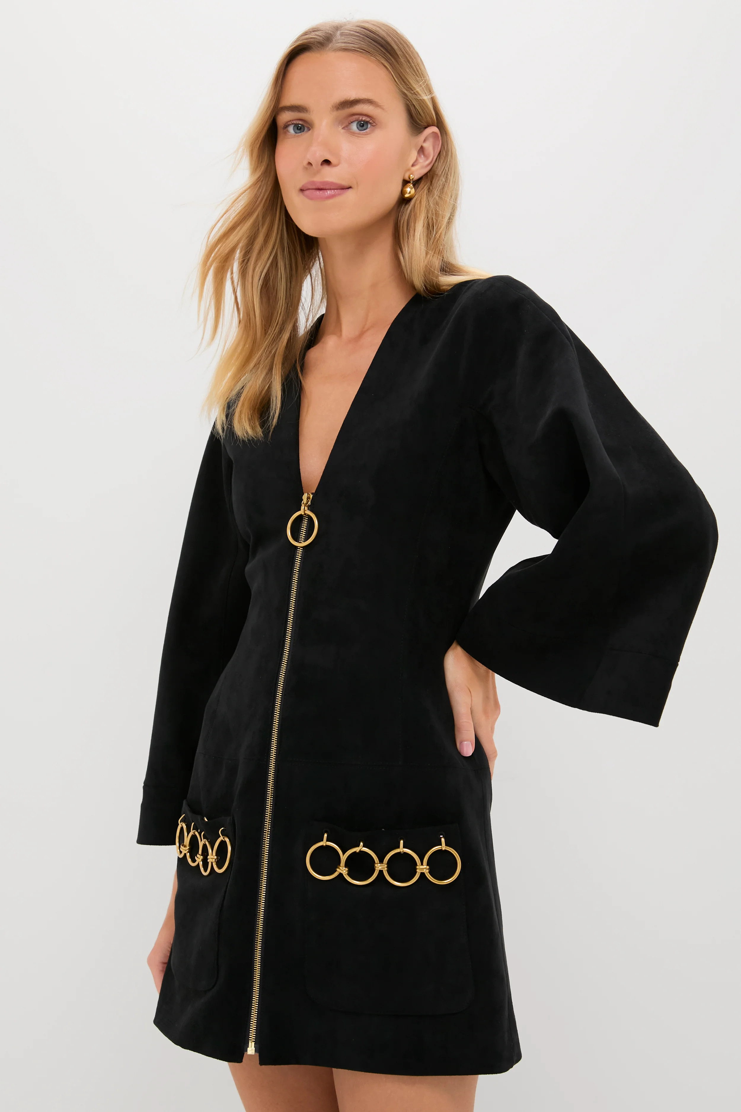 Black Anesa Suede Zip-Front Mini Dress | Tuckernuck (US)