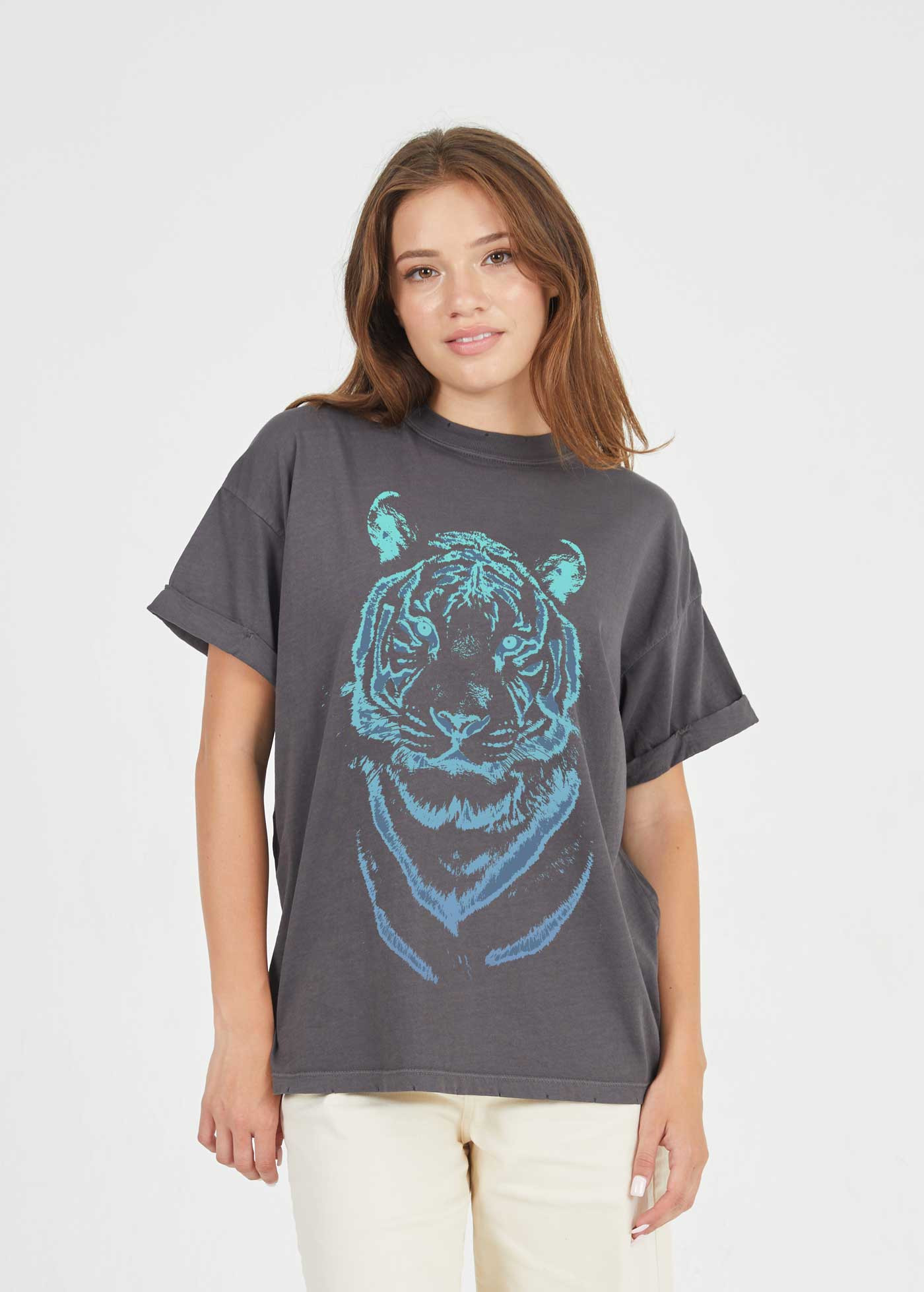 GirlDangerous: Tiger Stencil Black Boyfriend Tee | Girl Dangerous