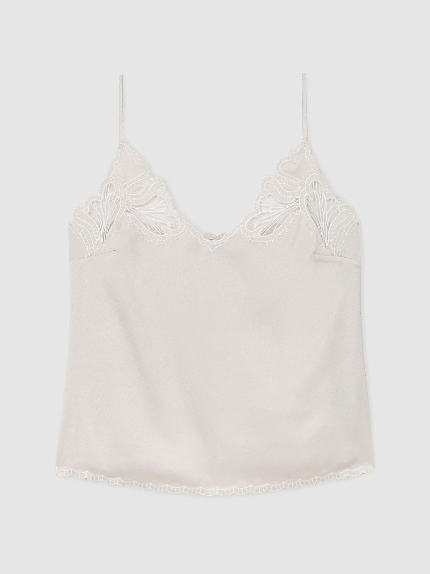 Satin Lace-Detail Cami Top in Neutral | Reiss UK