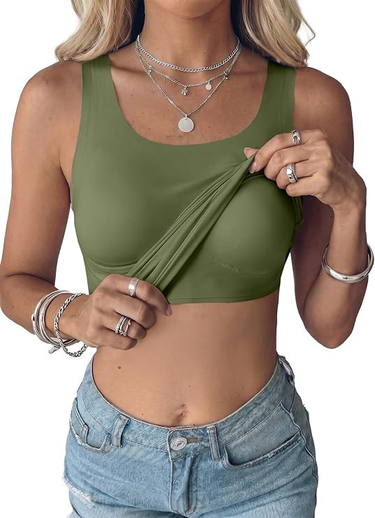 SHEWIN Women Scoop Neck Tank Tops Sleeveless Basic Camisole Shirts with Built-in Bra Slim Fit 202... | Amazon (US)