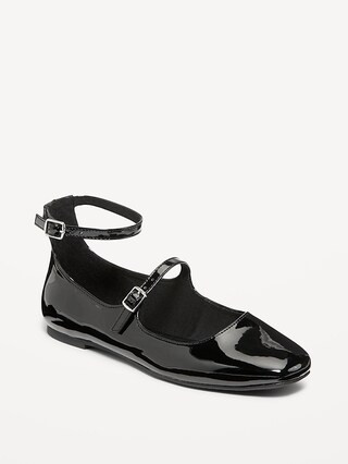 Double-Strap Faux Leather Mary Jane Flats | Old Navy (US)