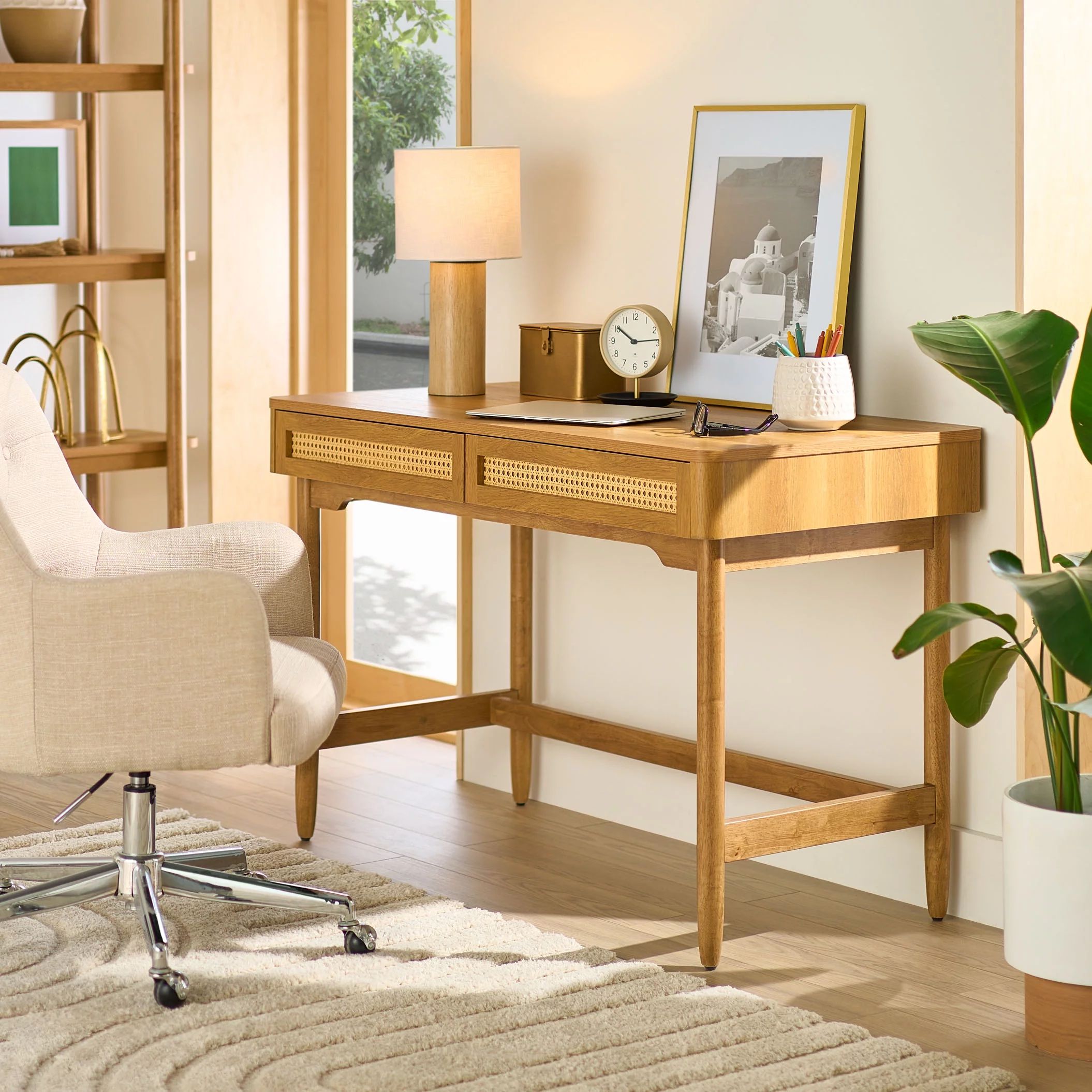 Better Homes & Gardens Springwood Caning Desk, Light Honey Finish - Walmart.com | Walmart (US)