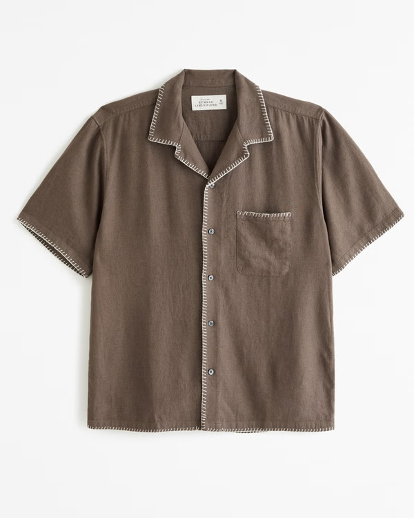 Men's Camp Collar Summer Linen-Blend Shirt | Men's Tops | Abercrombie.com | Abercrombie & Fitch (US)
