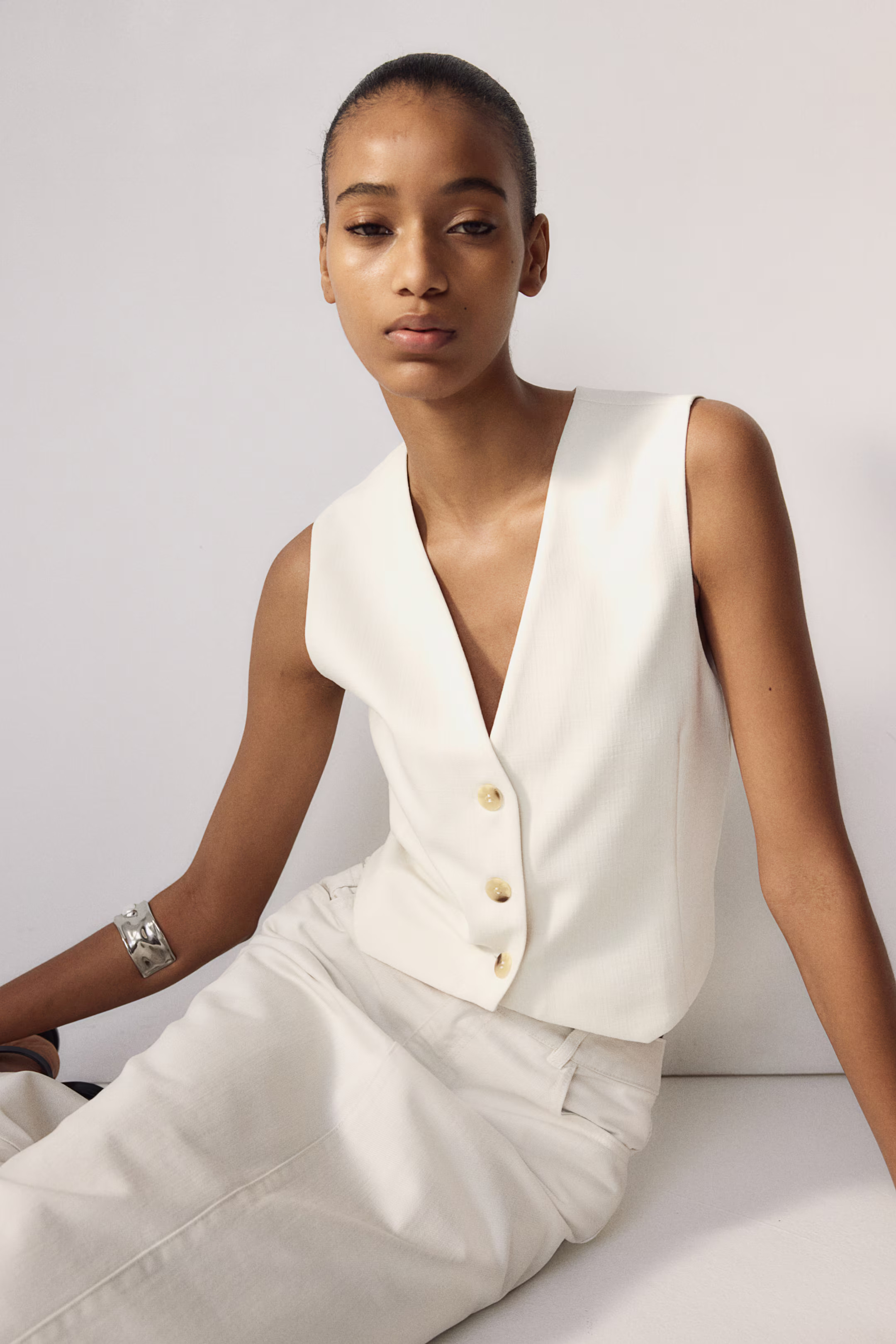 Chaleco de traje - Escote de pico - Sin mangas - Blanco - MUJER | H&M ES | H&M (FR, IT, ES, PT, BE)