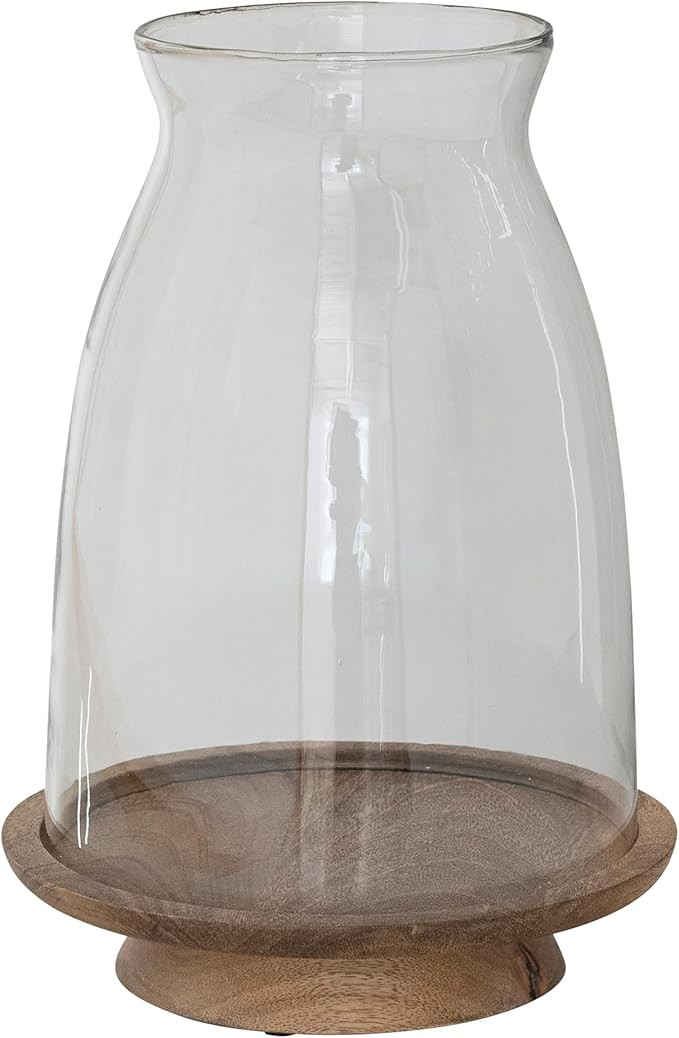 Creative Co-Op Glass Hurricane Candleholder with Mango Wood Base, Natural & Clear | Amazon (US)