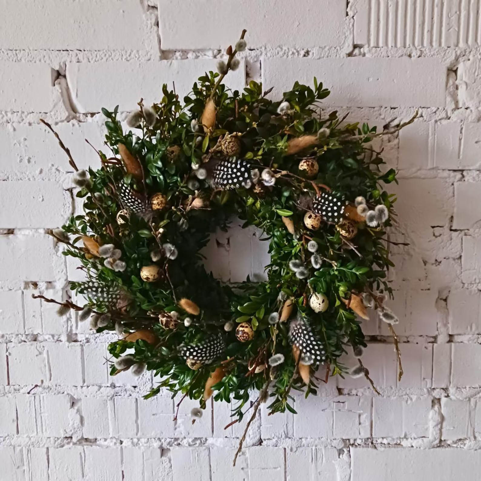 Lovely Handmade Natural Boxwood Door/ Wall/ Original Easter Spring Wreath Decoration Gift Feather... | Etsy (US)