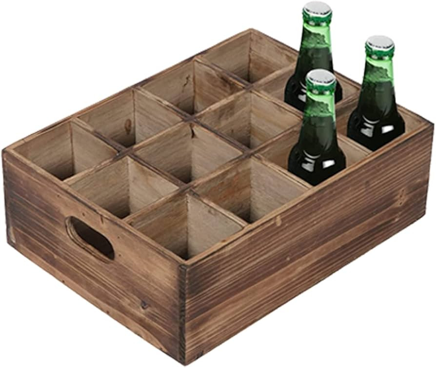 Farmhouse Wooden Crates for Display, 13" x 10" Wooden Bottle Caddy with 12 Individual Slots, Deco... | Amazon (US)