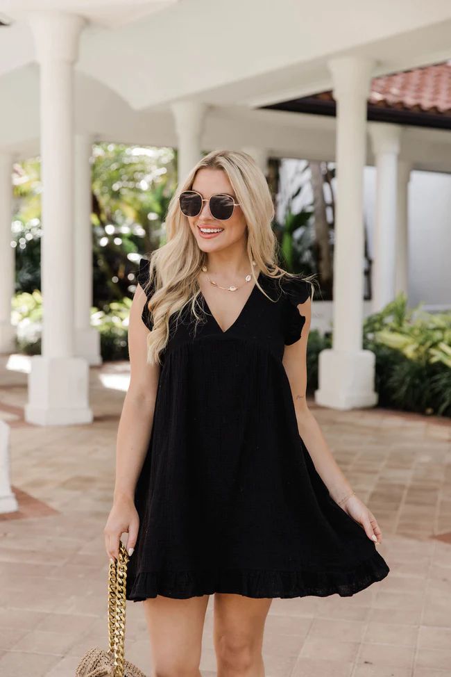 You're Just My Type Black Gauze Romper Dress SALE | Pink Lily