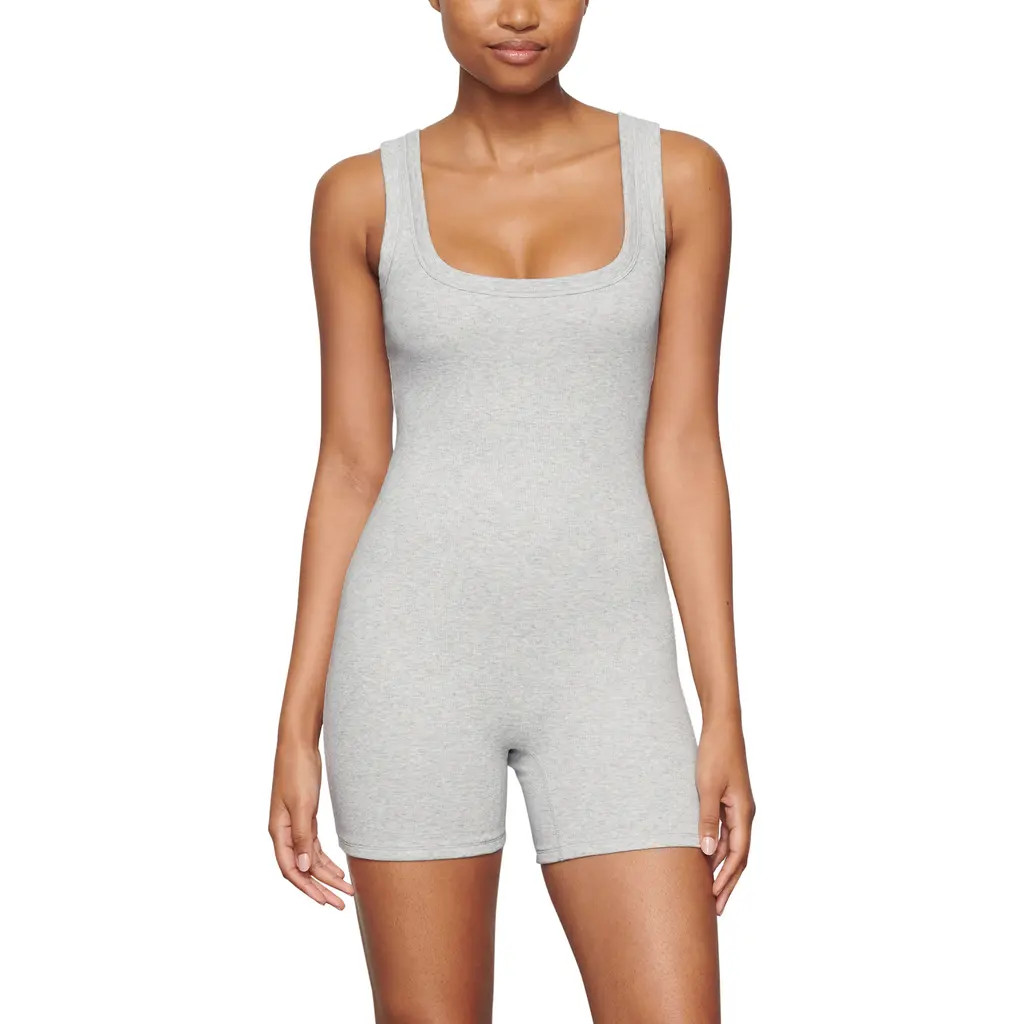 SKIMS Stretch Cotton Rib Romper in Light Heather Grey at Nordstrom, Size Small | Nordstrom