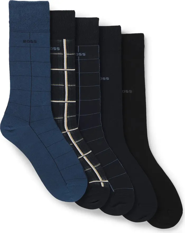 BOSS Assorted 5-Pack Geometric & Solid Cotton Blend Dress Socks Gift Box | Nordstrom | Nordstrom