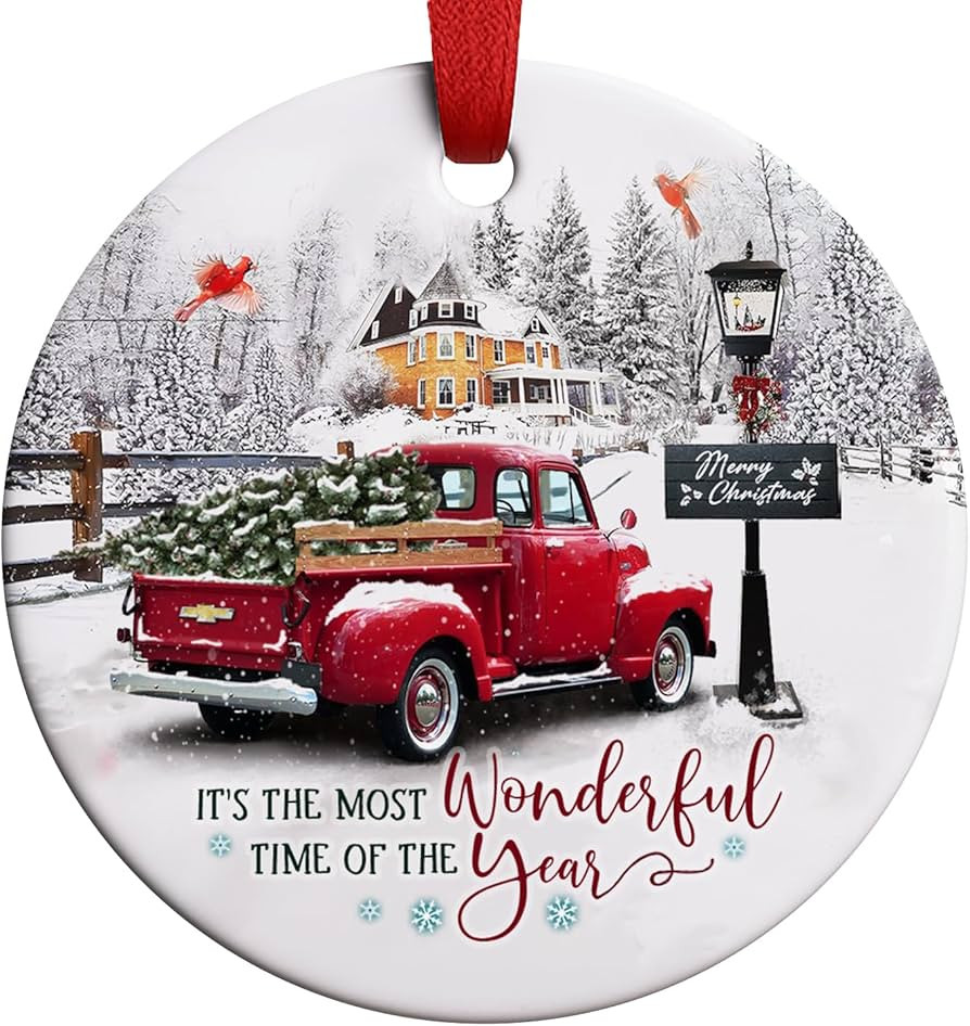 Red Truck Christmas Ornaments Farmhouse Decorations, It's The Most Wonderful Time of The Year Chr... | Amazon (US)