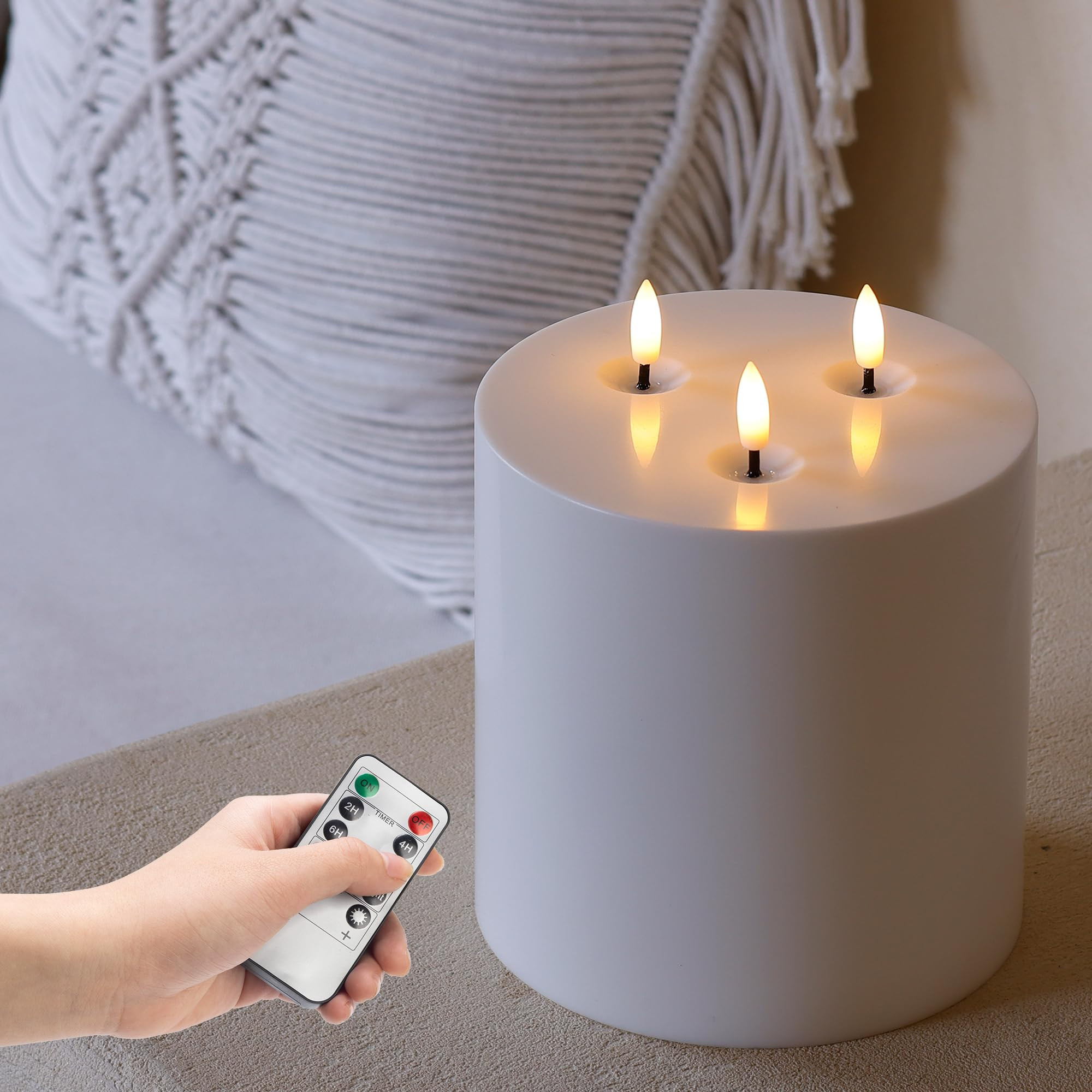 6" x 6" Extra Large Outdoor Waterproof Flameless Candle with 3 Wick, White Plastic Battery Operat... | Amazon (CA)
