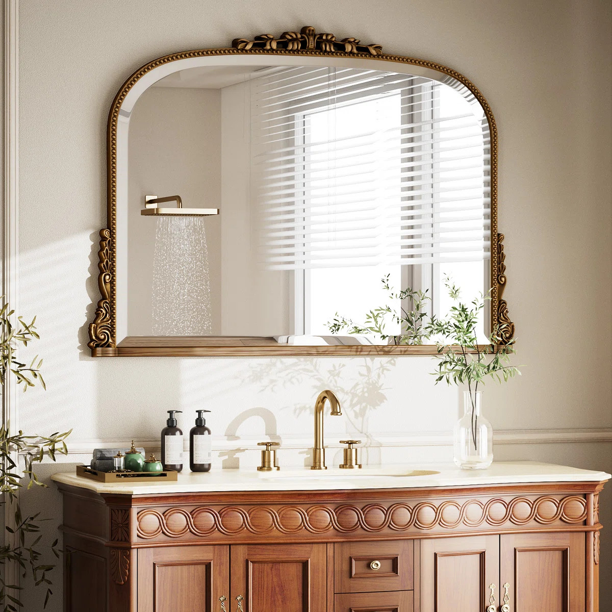 Vintage Baroque Mirror Arched Bathroom Wall Mirror For Elegant Decor | Wayfair North America