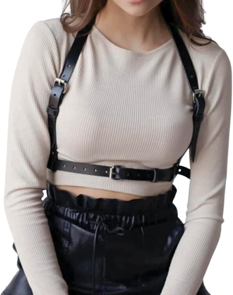 Punk Black Leather Body Harness Belt for Women Gothic Adjustable Waist Belts Fashion Accessories | Amazon (US)